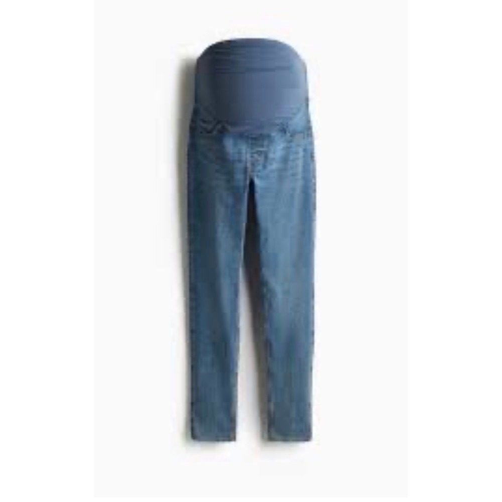 H&M MAMA Boyfriend High Rib Maternity Jeans Medium Wash Distressed Size 8